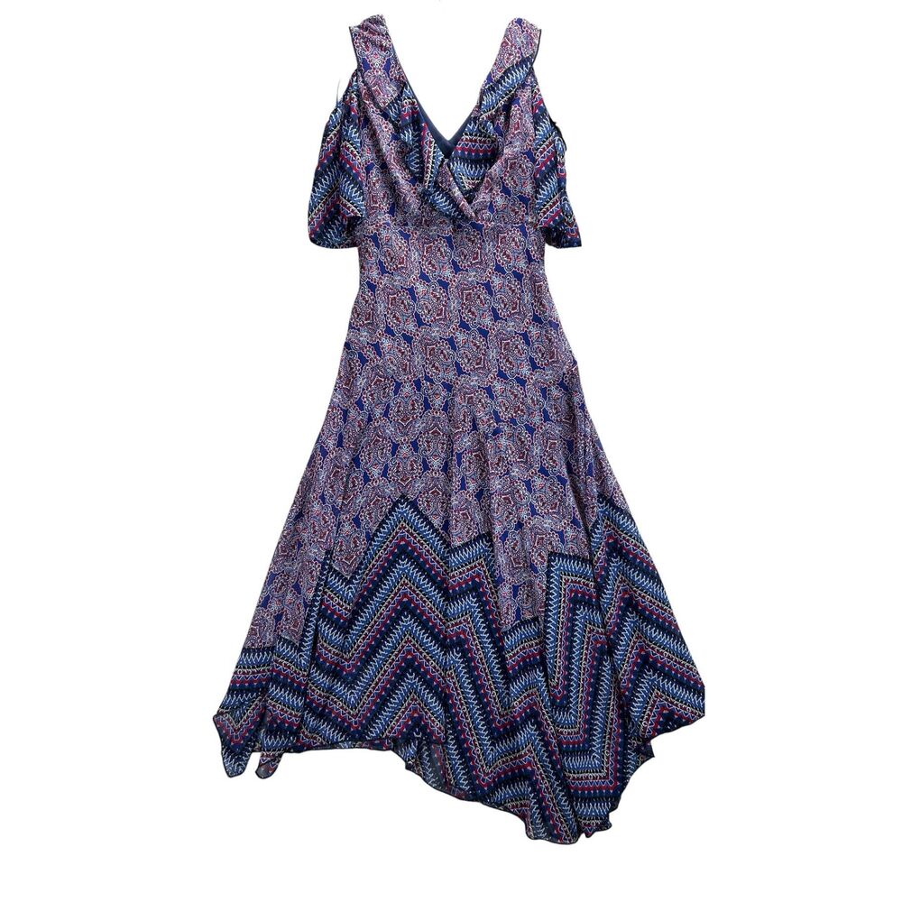 Rabbit Rabbit Rabbit Designs Boho Paisley Cold Shoulder Ruffle Midi Dress Size 8 - Picture 10 of 11